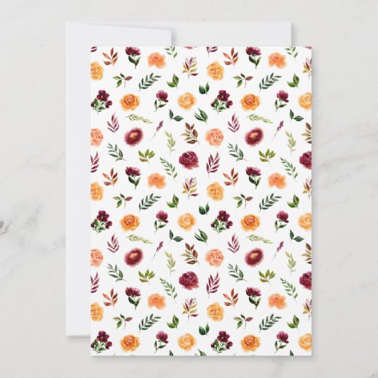 Burgund und Orange Blume Hochzeit Save The Date (Rückseite)