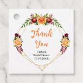 Burgund und Orange Floral Brautparty Vielen Dank Geschenkanhänger (Vorderseite)