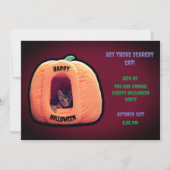 Burgund und Orange Pumpkin Spooky Kitten Einladung (Vorderseite)