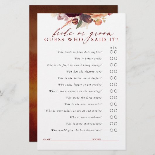 Burgund und Orangefarbene Blütenbräune oder Bräuch (Vorne/Hinten)