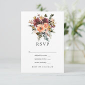 Burgund und Peach Floral Geometric Wedding RSVP Karte (Stehend Vorderseite)