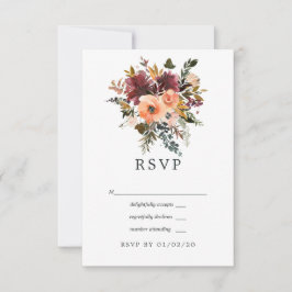Burgund und Peach Floral Geometric Wedding RSVP Karte
