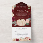 Burgund und Peach Floral Pumpkin Wedding All In One Einladung (Innen Boden)