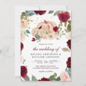 Burgund und Peach Floral Pumpkin Wedding Einladung (Vorderseite)