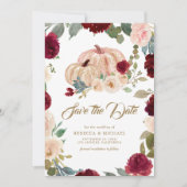 Burgund und Peach Floral Pumpkin Wedding Save The Date (Vorderseite)