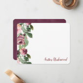 Burgund und Peach Floral Wasserfarbe Mitteilungskarte (Vorderseite/Rückseite Beispiel)