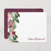 Burgund und Peach Floral Wasserfarbe Mitteilungskarte (Vorne/Hinten)