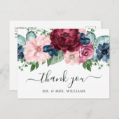 Burgund und Peach Water Color Floral Ankündigungspostkarte (Vorne/Hinten)