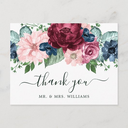 Burgund und Peach Water Color Floral Ankündigungspostkarte (Vorderseite)