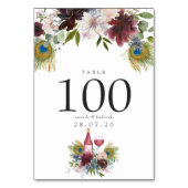 Burgund und Pfauenwein der Marine Hochzeit Tischnummer (Rückseite)