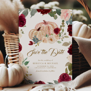 Burgund- und Pfirsich-Blumen-Kürbis-Hochzeit Save The Date