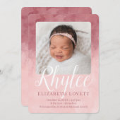 Burgund und Pink Ombre Wasserfarbe Geburt Ankündigung (Vorne/Hinten)