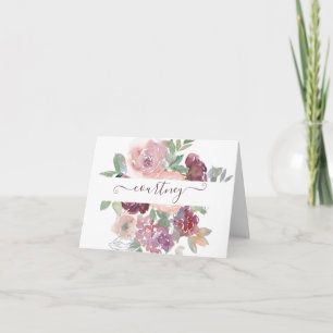 Burgund und rosa Aquarellblumen personalisiert