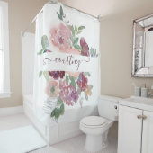Burgund und rosa Aquarellblumen personalisiert Duschvorhang (Beispiel)