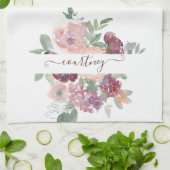 Burgund und rosa Aquarellblumen personalisiert Geschirrtuch (Gefaltet)