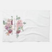 Burgund und rosa Aquarellblumen personalisiert Geschirrtuch (Horizontal)
