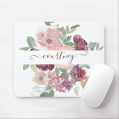 Burgund und rosa Aquarellblumen personalisiert Mousepad (Mit Mouse)