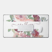 Burgund und rosa Aquarellblumen personalisiert Schreibtischunterlage (Tastatur & Maus)