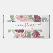 Burgund und rosa Aquarellblumen personalisiert Schreibtischunterlage (Vorderseite)