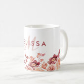 Burgund und rosa Blume Monogramm für Aquarellfarbe Kaffeetasse (VorderseiteRechts)
