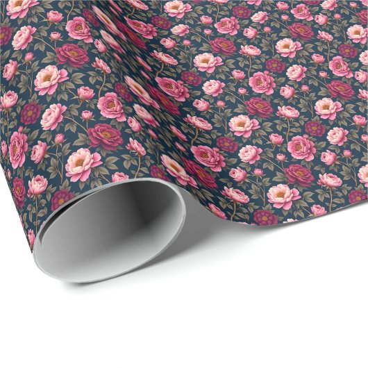 Burgund und rosa Blumen Geschenkpapier (Rolleneckpunkt)