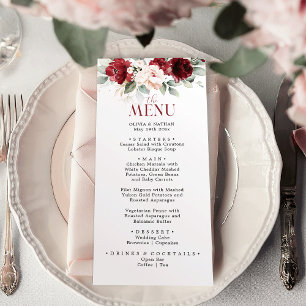 Burgund und Rosa Blumen Hochzeitsdinner Menükarte