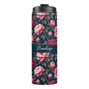 Burgund- und rosa Blumen Thermosbecher