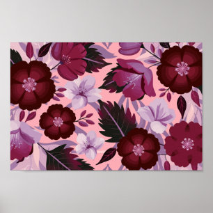 Burgund und rosa Blüte auf weichem, weißem Hinterg Poster