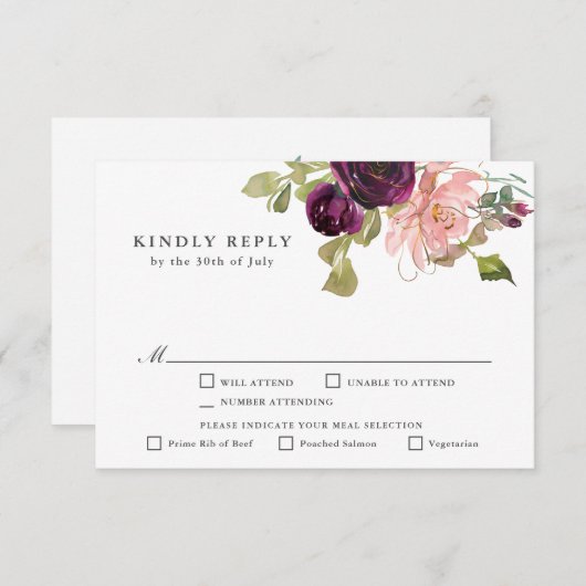 Burgund und Rosa Blütenbraun UAWG mit Entreen RSVP Karte (Vorne/Hinten)