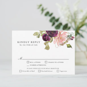 Burgund und Rosa Blütenbraun UAWG mit Entreen RSVP Karte