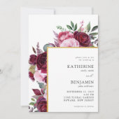 Burgund und Rosa Elegante Blumenhochzeit Einladung (Vorderseite)