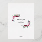 Burgund und Rosa Elegante Blumenhochzeit Folieneinladung (Rückseite)
