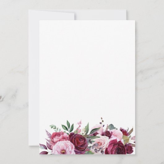 Burgund und Rosa Elegante Blumenhochzeit Save The Date (Rückseite)