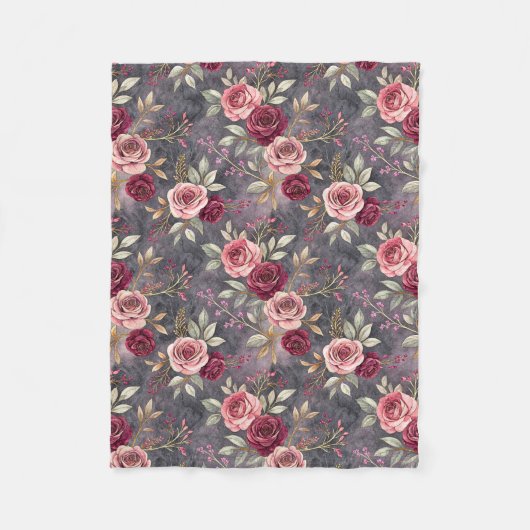 Burgund und Rosa Fall Rose Dream Fleecedecke (Vorderseite)