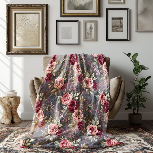 Burgund und Rosa Fall Rose Dream Fleecedecke