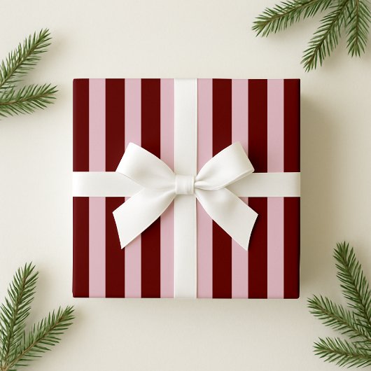 Burgund und rosa feiner Strip Holiday Wrapping Pap Geschenkpapier