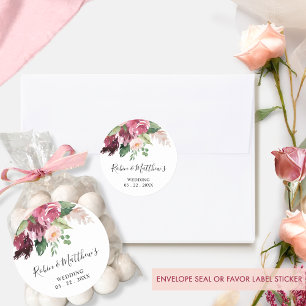 Burgund und rosa florale Umschlag-Siegel / Geschen Runder Aufkleber