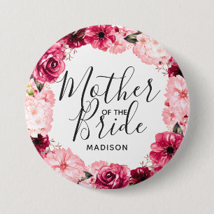 Burgund-und Rosa-Floraler Kranz Mutter der Braut Button