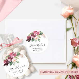 Burgund und rosa florales Umschlagssiegel / Gesche Runder Aufkleber