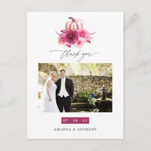 Burgund und Rosa Herbst Hochzeit Danke Postkarte