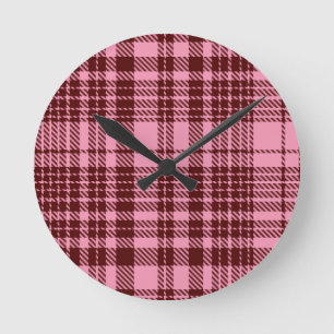 Burgund und Rosa Karo Tartan Design Runde Wanduhr