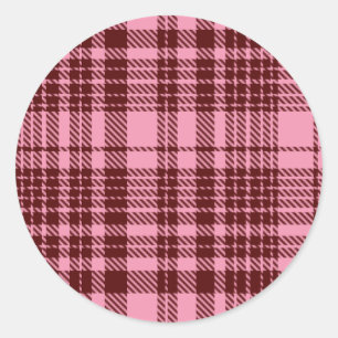 Burgund und Rosa Karo-Tartan-Design  Runder Aufkleber