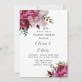 Burgund und Rosa Pink Peony Couples Dusche Einladung (Vorderseite)