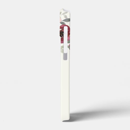 Burgund und rosa Rosen auf gelben Mit Monogramm Case-Mate iPhone Hülle (Rückseite / Links)