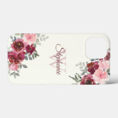 Burgund und rosa Rosen auf gelben Mit Monogramm Case-Mate iPhone Hülle (Rückseite (Horizontal))