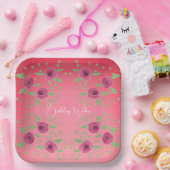 Burgund und rosa Rosen Pappteller (Party)