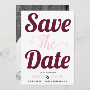 Burgund und rosa Typografie und Foto auf der Rücks Save The Date