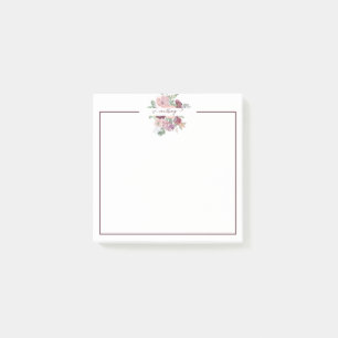 Burgund und rosa Wasserfarbe floral personalisiert Post-it Klebezettel