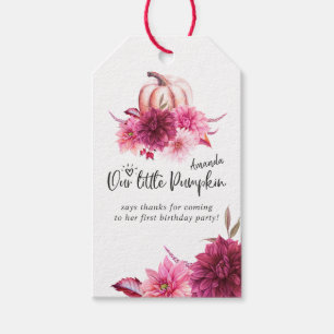 Burgund und rosafarben Herbst-Kürbis-Geburtstag Geschenkanhänger