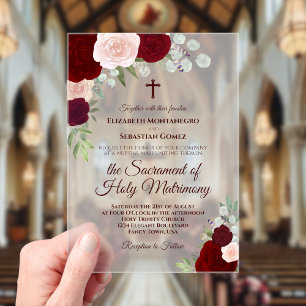 Burgund- und rosafarbene Rosen Elegante katholisch Acryleinladungen
